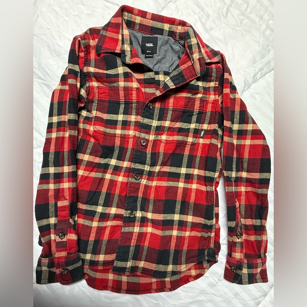 Vans Boys Red and Black Checkered Shirt